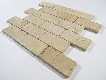 Durango Cream Travertine Tumbled 2x4 Brick Pattern