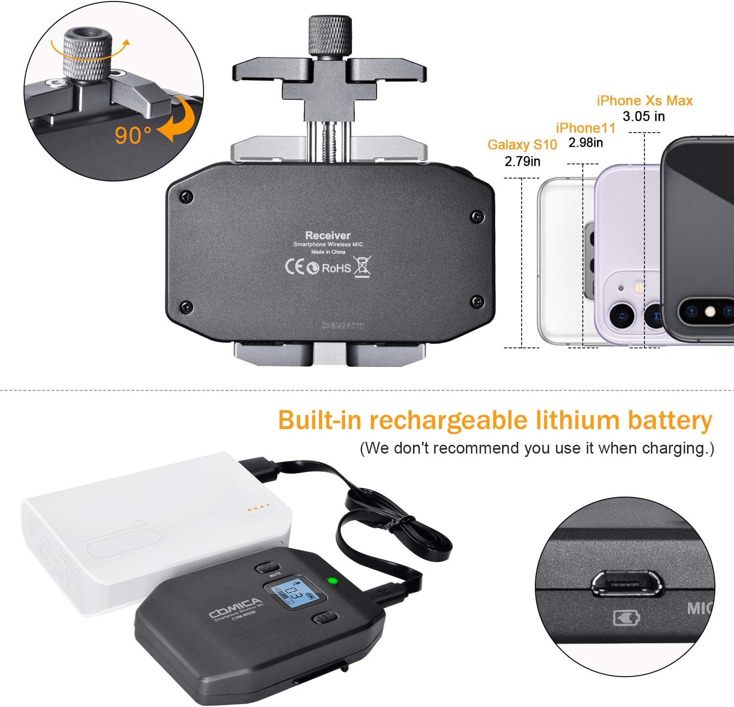 Suреr Chеар 🛒 Wireless Smartphone Microphone, Comica CVM-WS50A UHF 6 Channels,Built-in Battery,Bluetooth Remote Control,Universal Smartphone Clamp,Wireless Microphone for iPhone,Samsung,Huawei Live-Stream,Vlogging