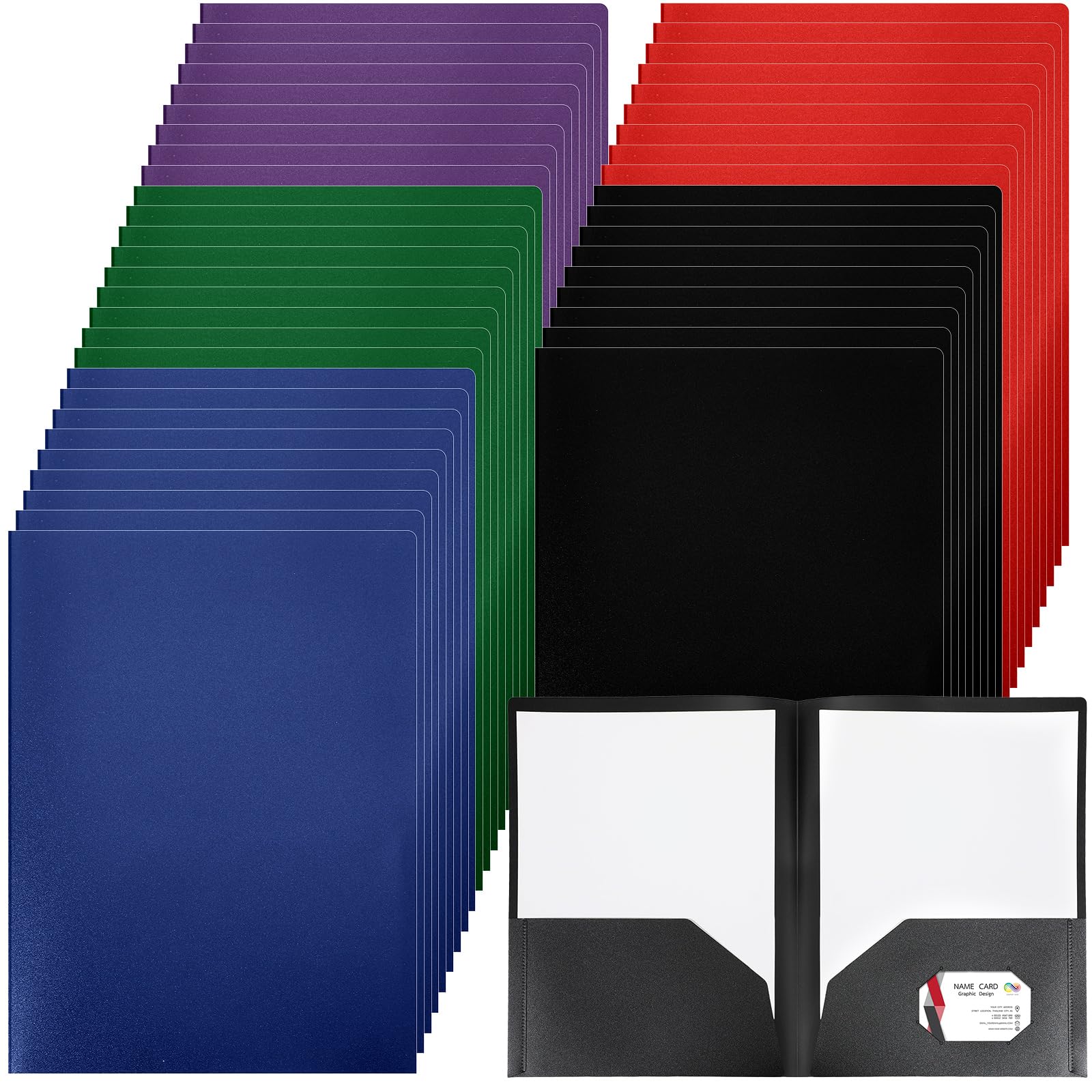 Patelai 50 Pack Plastic Folders with Pocket Bulk 2 Pocket Heavy Duty Letter Size Folders Business Card Holder for School Office File(Multi Colors)