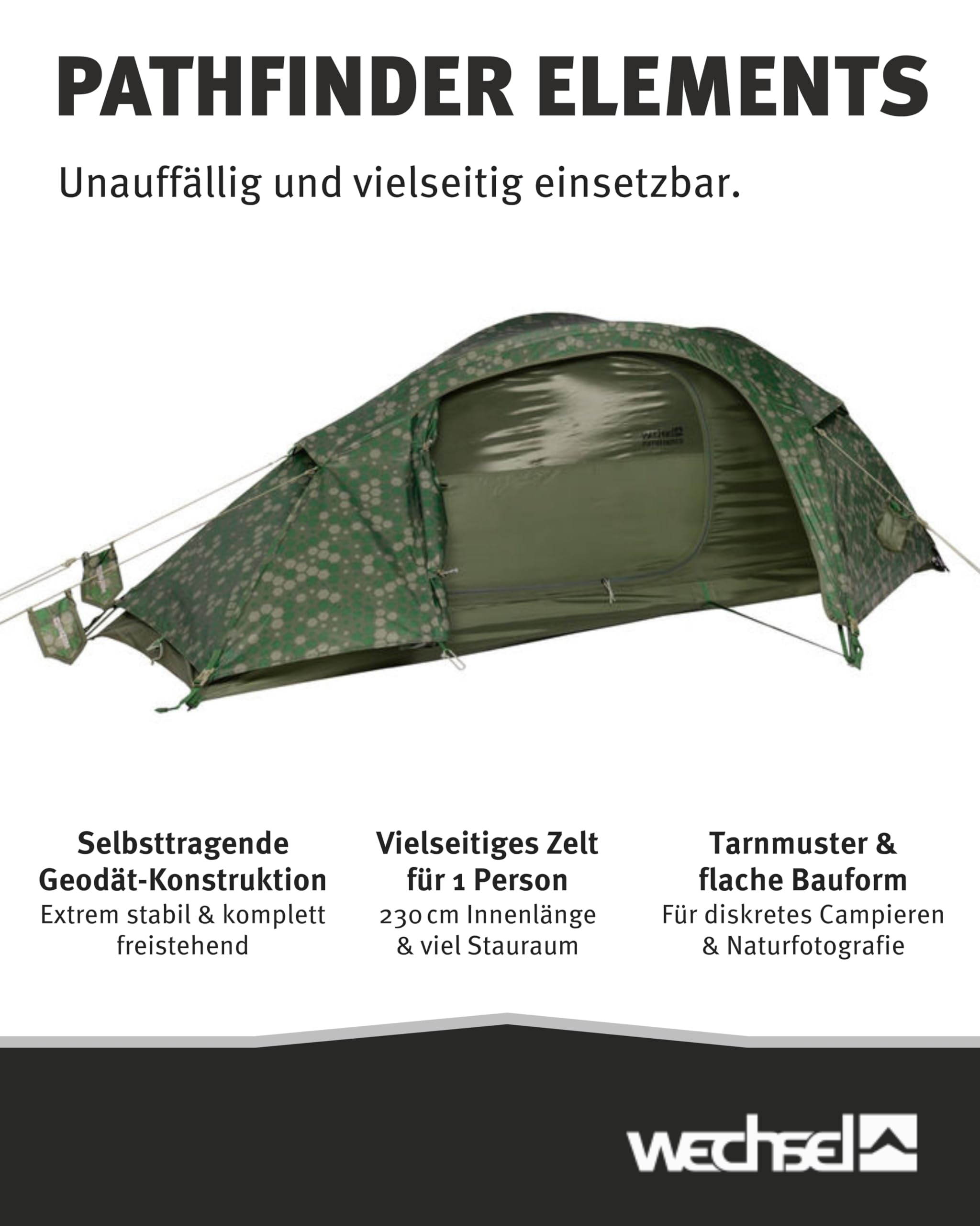 Wechsel Trekkingzelt Pathfinder Elements I Geodätzelt für 1 Person I sturmstabiles Kuppelzelt I kompakt & transportabel I ideales Outdoor-Zelt für Camping, Wandern, Trekking & Naturfotografie