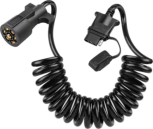 Oyviny Adaptador de enchufe de remolque plano de 7 vías a 4 vías de 7.5 pies, diseño en espiral elástico de 7 pines a 4 pines, cableado de extensión