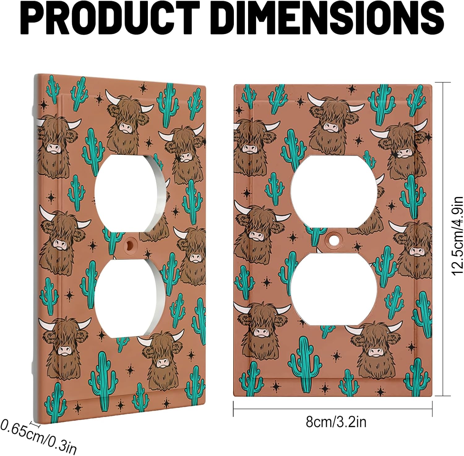 Yak Cute Light Switch Cover Plate Decorative Wall Plates 1 Gang Duplex Outlet Walls Plate Lightswitch Cover Electrical Switchplate Brown Cartoon Cactus Yak Lovers Gifts Wall Decor, 2 Pack