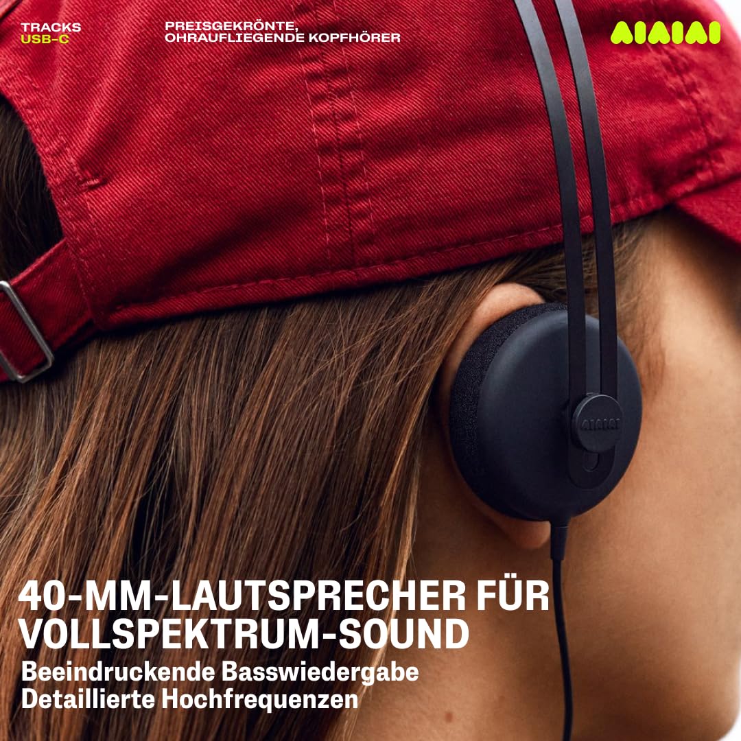 AIAIAI Tracks USB-C Supra-Aurale Kopfhörer – Preisgekröntes Design, Full-Range-Sound, 3-Tasten-Fernbedienung mit Mikrofon und Aluminium-Kopfbügel