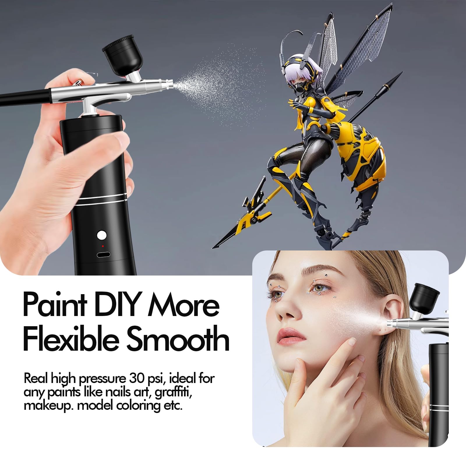 Kit de aerógrafo portátil con compresor de aire, aerógrafo para uñas, compresor de aerógrafo, máquina de aerógrafo de alta presión, mini cepillo de aire de mano (negro)
