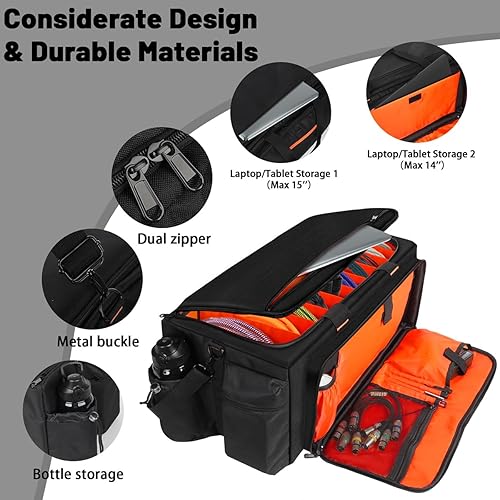 Miniatura 4 de Bolsa grande para DJ incorporada, resistente tablero de soporte, bolsa de cable de DJ con 9 divisores desmontables y correa acolchada para el