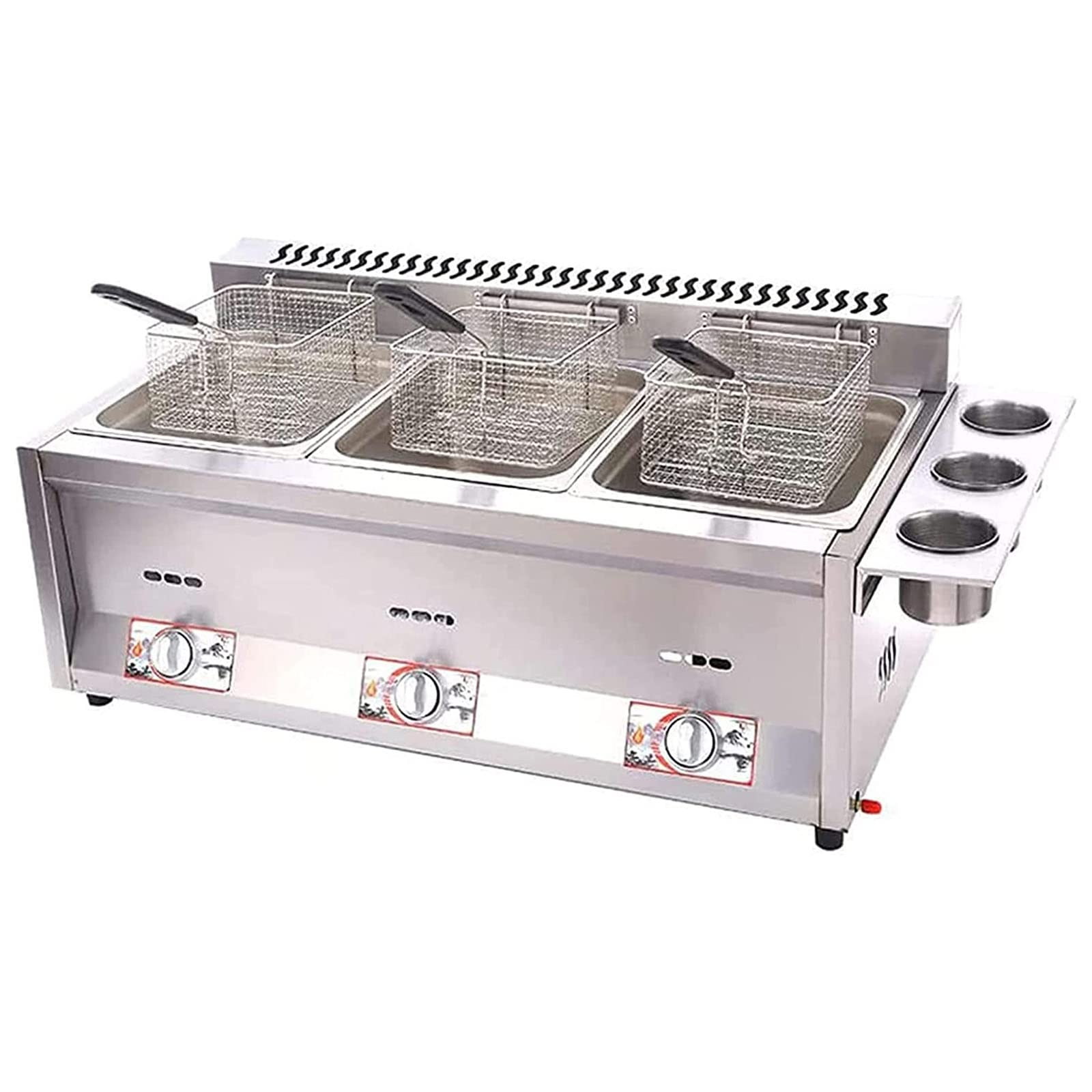 Large Capacity Commercial Countertop Gas Fryer, Kitchen Frying Machine Stainless Steel Lpg Fryer, Adjustable Firepower, for Restaurant Home Fries Chip, Triple