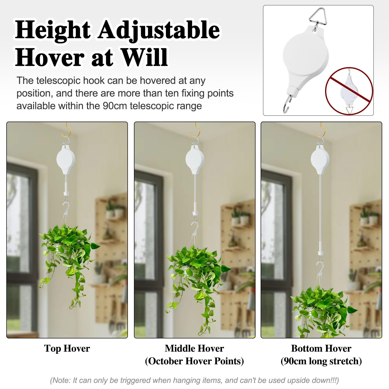 Gueenky 4 Piezas Ganchos de Polea para Plantas Blanco, Ganchos para Colgar Plantas de Techo para Macetas Colgantes Ganchos para Colgar de Poleas de Plantas para Macetas, con Ganchos de Techo