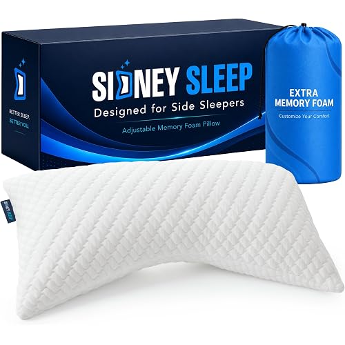 Sidney Sleep Adjustable Curved Pillows for Neck and Shoulder Support with Extra Shredded Fill - Cervical Contour Pillow for Side and Back Sleeper - King Size - 19"x36" CertiPUR-US Certified (White)