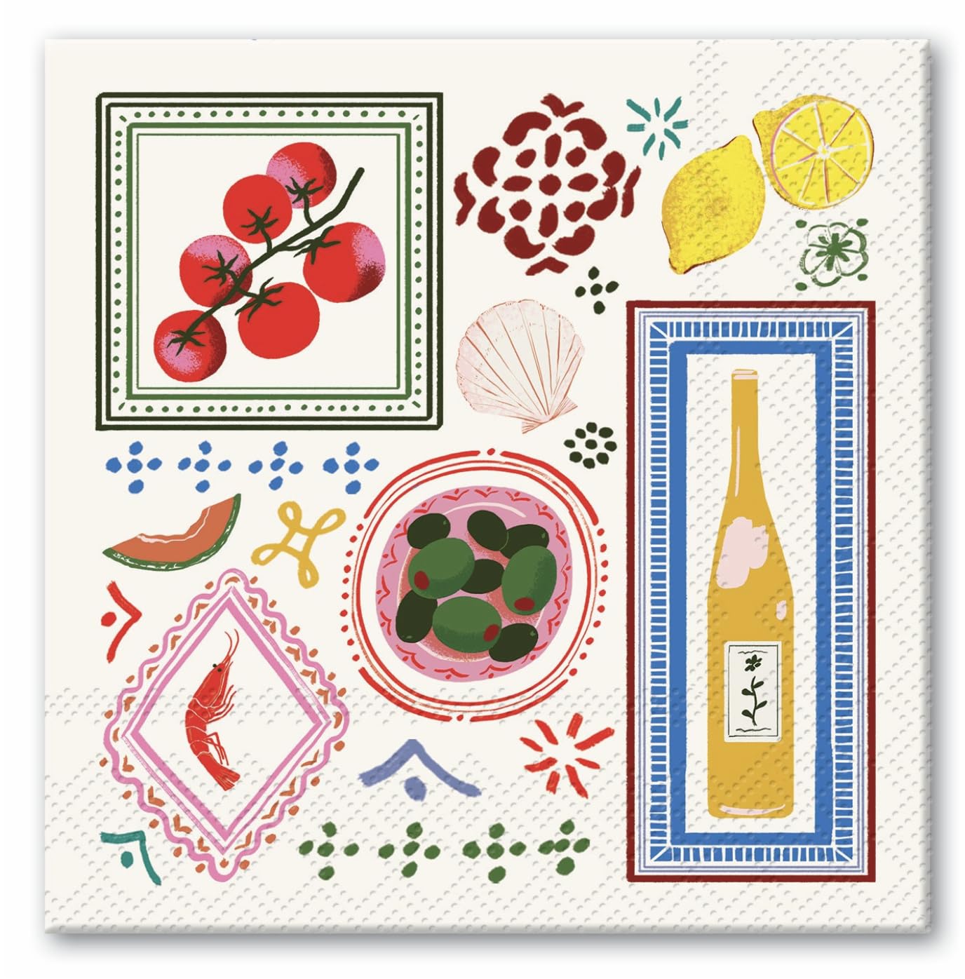 Punch Studio 30-Count Paper Party Napkins, 5", Mediterranea Destinations