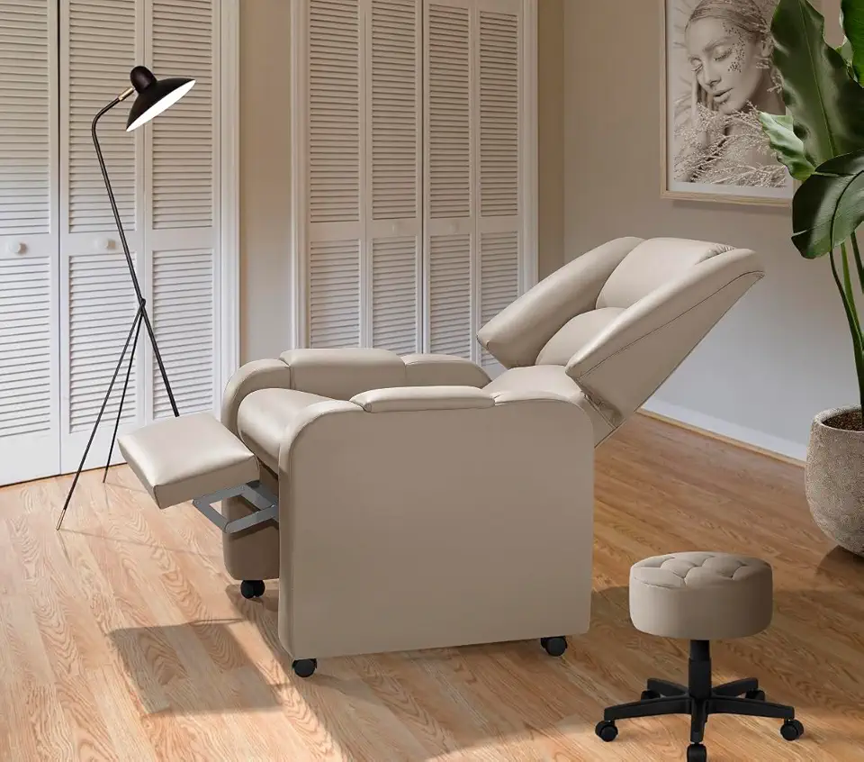 Poltrona Do Papai Reclinável Confortável Suécia Com Rodízio - Corino Bege