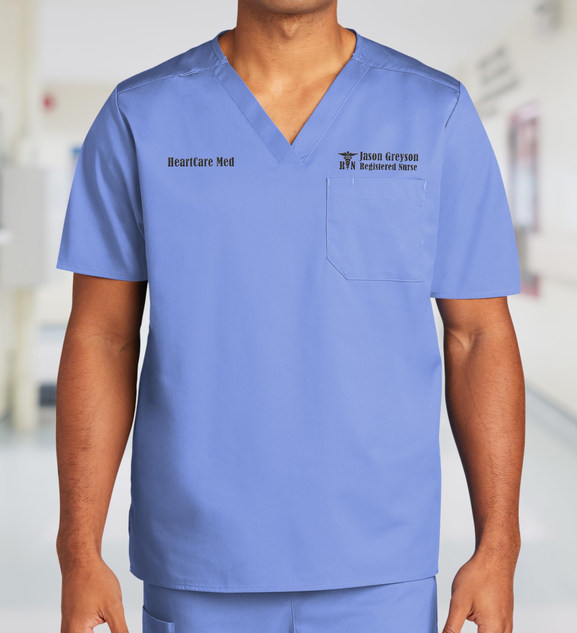 Custom Emroidered Scrub Top Add Your Embroidery Text Name Unisex Workflex V-Neck Medical Scrub Shirt Navy