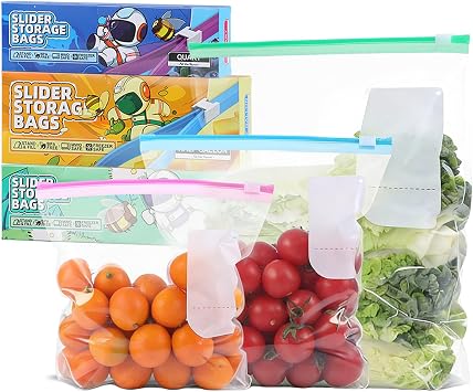 70 Reusable Zip Food Bags, 3 Sizes, PE, for Fridge and Storage