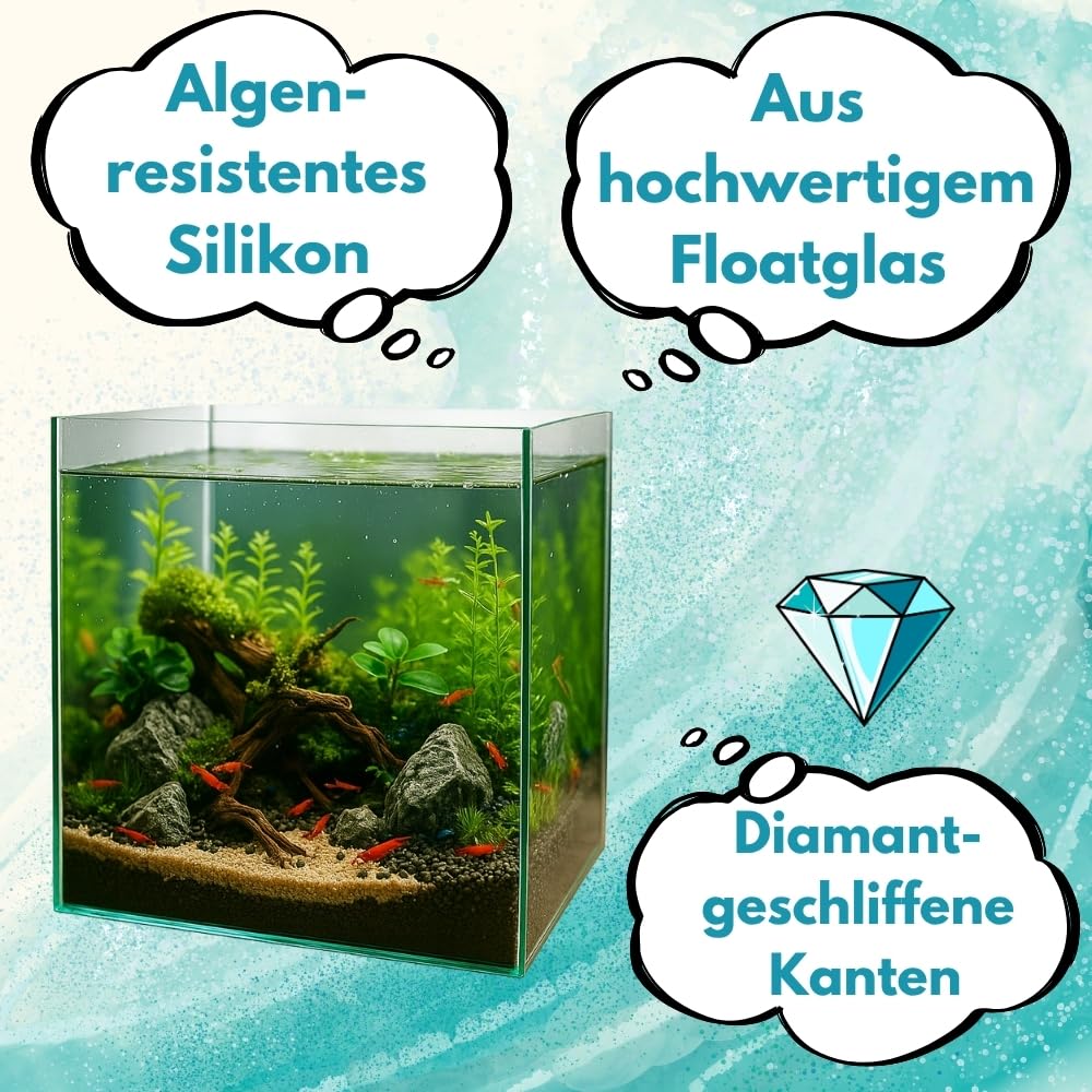 Nano Aquarium Würfel Garnelen Aquarium 35 Mini Terrarium Nagarium Terrarium Glas Aufzuchtbecken Glasbecken Glasaquarium 35x35x35 cm