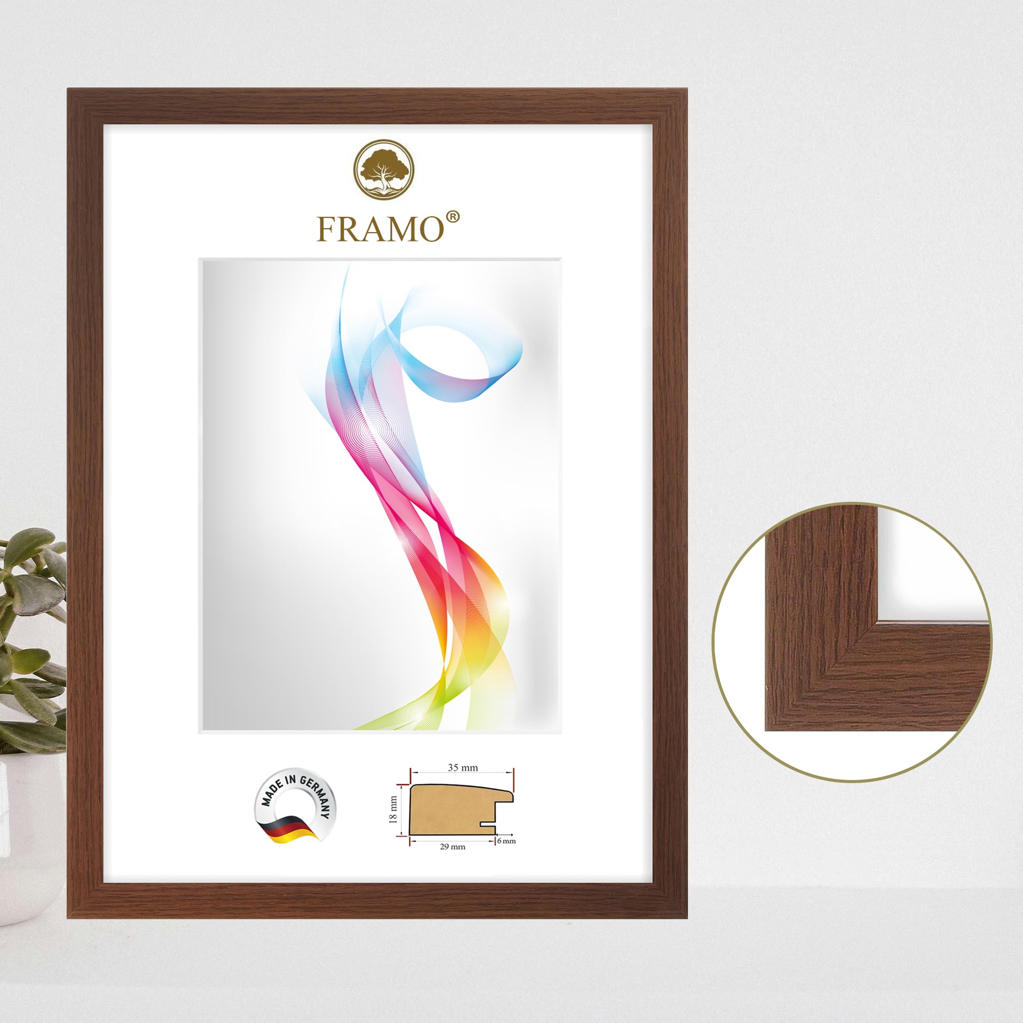 FRAMO Cornice in legno 46 x 61 cm (dimensione dell'immagine) in Wenge Marrone | Dimensioni selezionabili | Cornice per poster | Puzzle | Foto collage | Su misura | Foto cornice su misura