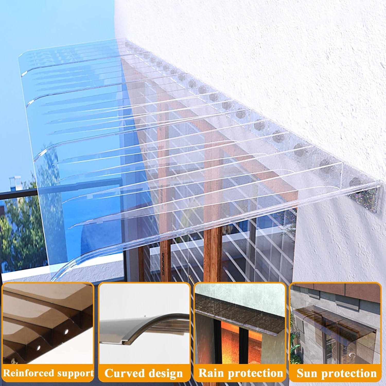 Curved Invisible Door & Window Canopy - Outdoor Awning for Entryways, Balconies & Windows, Perfect Protection from Rain & Snow, Stylish Cover for Home Exteriors