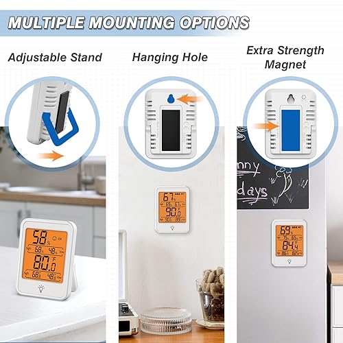 Vista 4 de EAGLE PEAK Termómetro higrómetro digital medidor de humedad con pantalla de retroiluminación, termómetro de habitación interior con monitor
