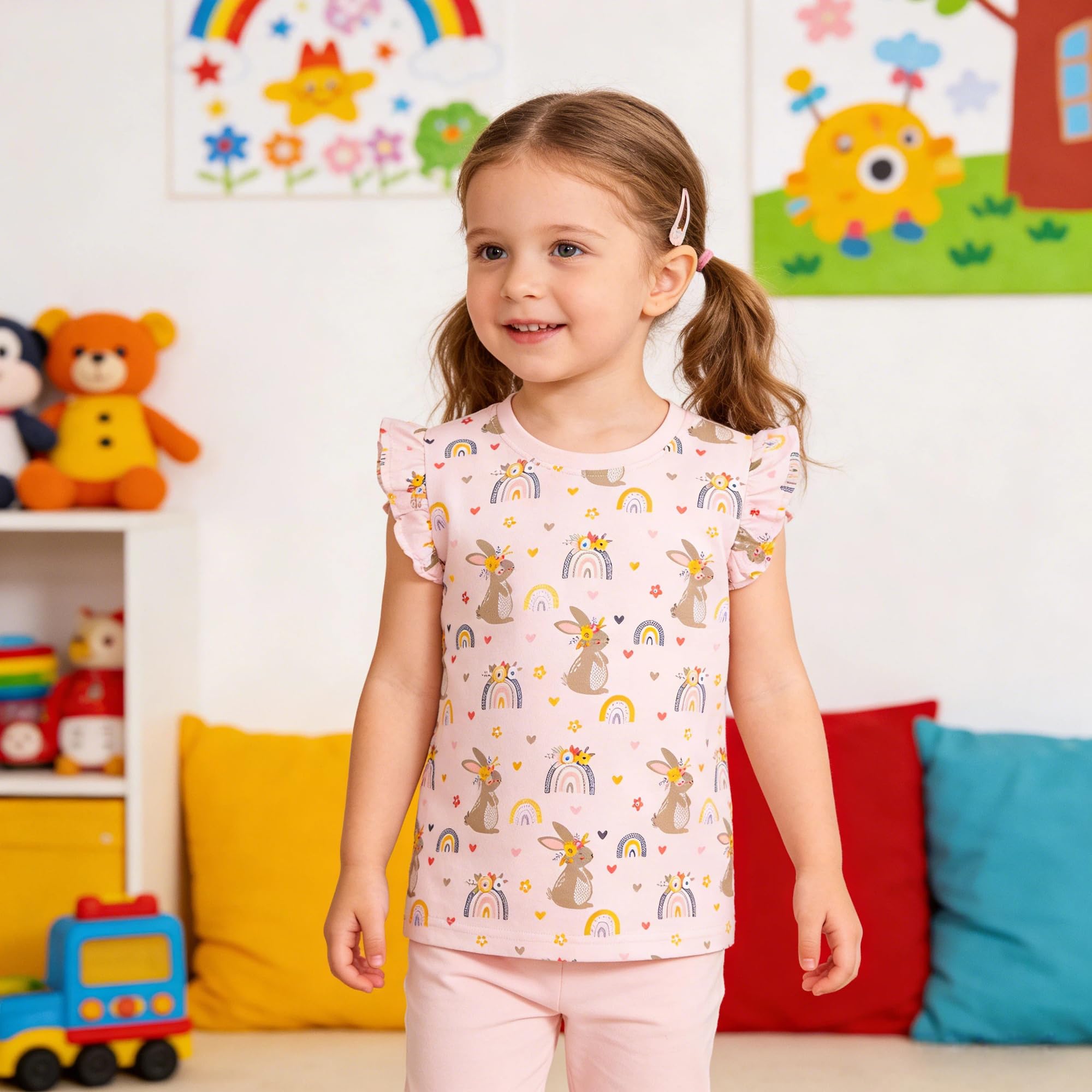 Pilipulu Camisetas de Manga Corta Niñas, Camiseta Algodon para Niña de Verano, Cuello Redondo T-Shirts Moda Informal Tops para Niños 3-8 Años — view 2