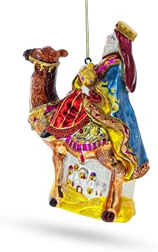 Wiseman on a Camel Glass Christmas Ornament | Hand Painted, Ready to Hang, Gift Tagged