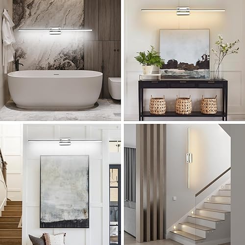 Miniatura 6 de Lámpara LED de tocador de baño de 48 pulgadas (3000 K4000 K6000 K, regulable), lámpara de baño moderna cromada sobre el espejo, barra de luz de