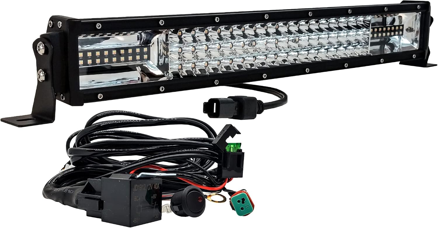 20" Amber White Dual Color Changing LED Light bar Harness Anti-Theft Security Bolt Strobe Flashing Emergency Driving Fog Spot Light Offroad SUV Truck Marine and Heavy Equipment 12-32 Volts