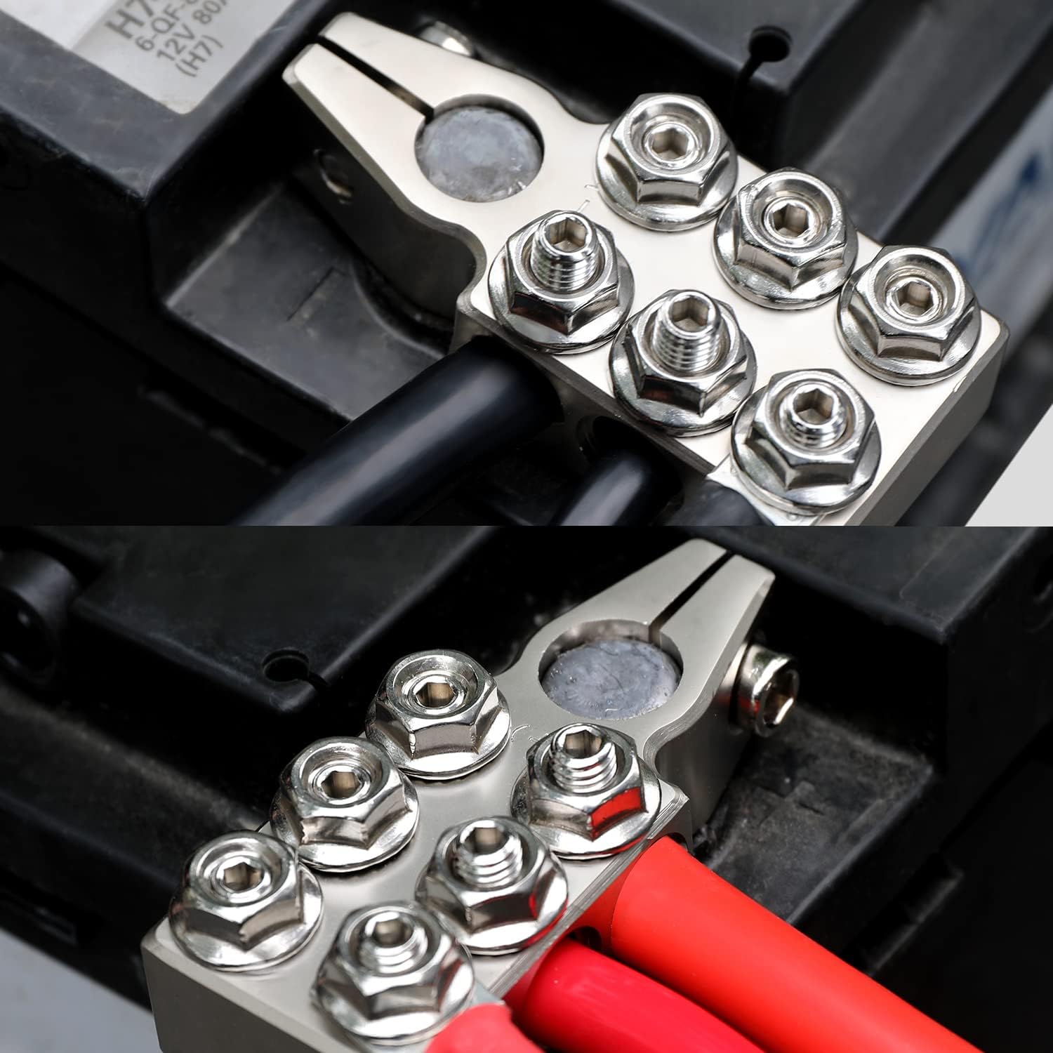 Battery Terminal Connector,12-Way Clamps 8AWG up to 4/0(XL) AWG Gauge, Positive and Negative (+/-)(Pair) for SAE/DIN/EN Tapered Top Post : Industrial & Scientific