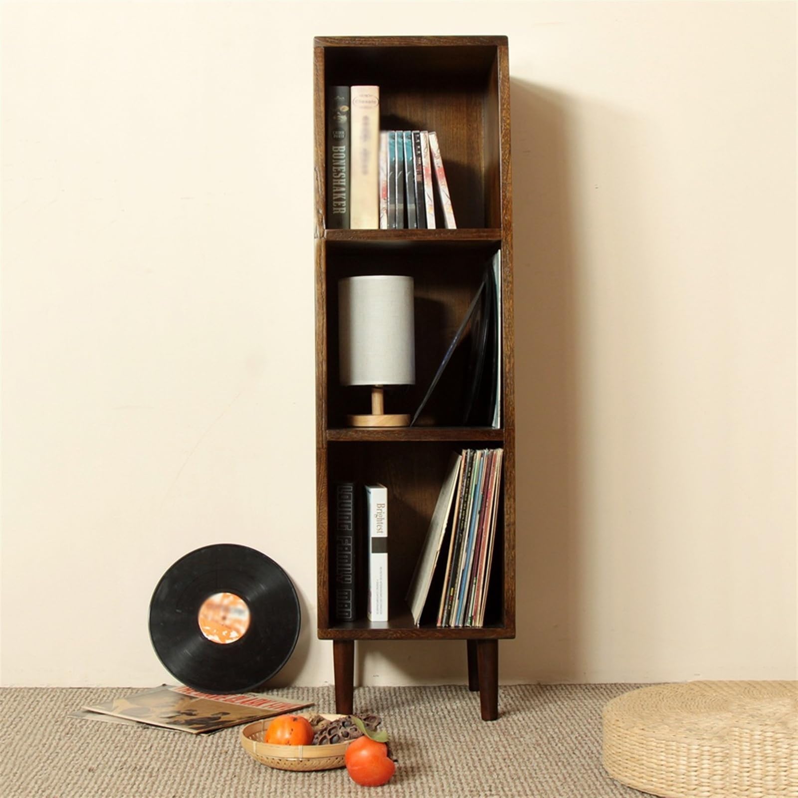 Rack per dischi Archiviazione for album di dischi in vinile a 3 livelli, custodia for libri da pavimento in legno massello Armadietto for CD con gambe, for soggiorno, camera letto, ufficio