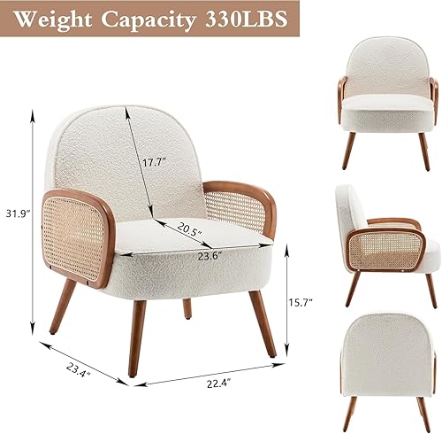 Miniatura 2 de Aklaus Silla decorativa moderna de mediados de siglo con brazos de ratán, tapizada de ratán, silla bohemia para sala de estar, dormitorio, balcón,