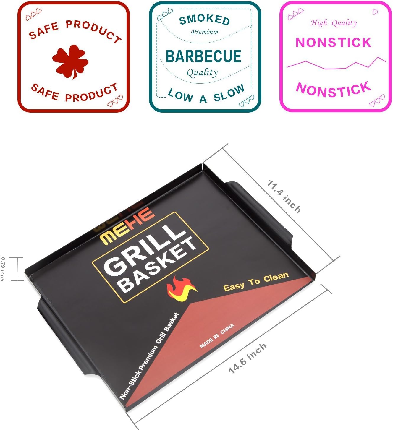 MEHE Grill Basket,Nonstick Grilling Topper 14.6"x11.4 Thicken Grill Pan BBQ Accessory for Grilling Vegetable, Fish, Shrimp, Meat, Camping Cookware : Patio, Lawn & Garden