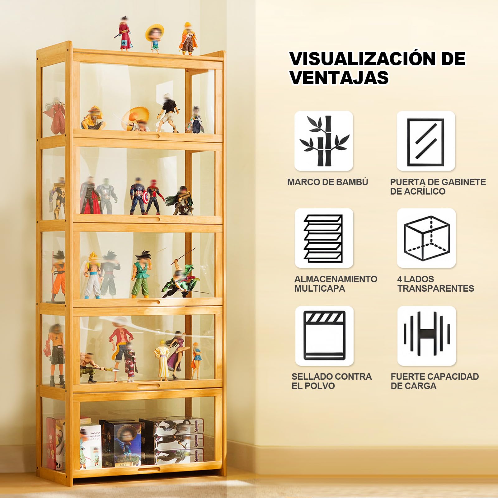 Vitrina, Vitrina Expositora Multifuncional de Vidrio a Prueba de Polvo, Diseño de Puerta de Gabinete con Solapa, Vitrina Cristal para Oficinas, Dormitorios, Salas de Estar