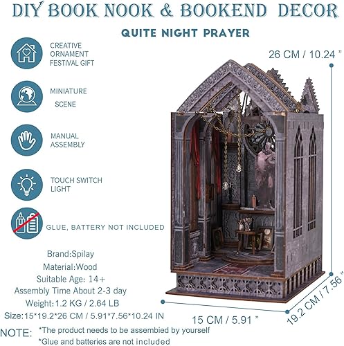 Miniatura 4 de Spilay Kit de rincón de libros de bricolaje, casa de muñecas para estantería, decoración de callejón, kit de construcción de modelos de sujetalibros