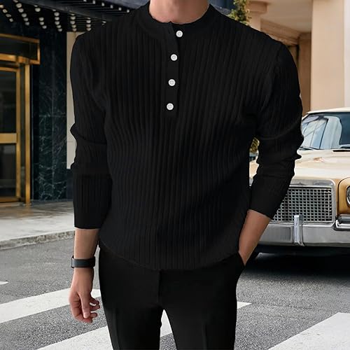 Miniatura 4 de Camisas de Manga Larga para Hombre, suéter de Punto ligero, suéter informal con botones, ajustado elástico