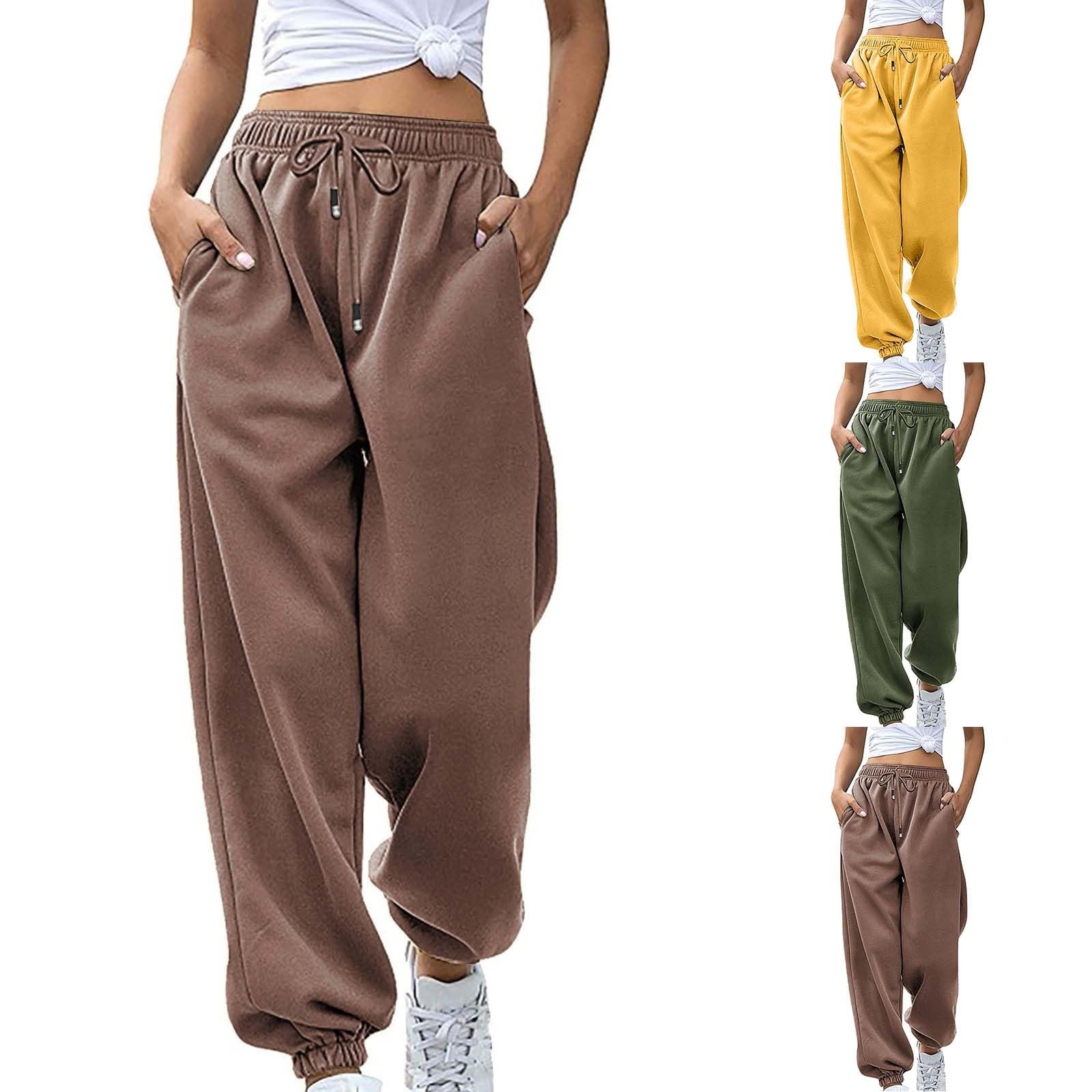 Pantaloni da jogging da donna, in cotone, caldi, a vita alta, larghi
