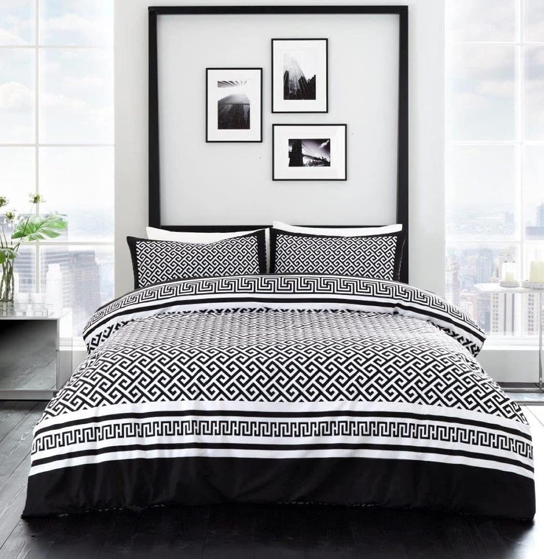 GAVENO CAVAILIA PRINTED DUVET SET MEANDER SINGLE BLACK/WHITE