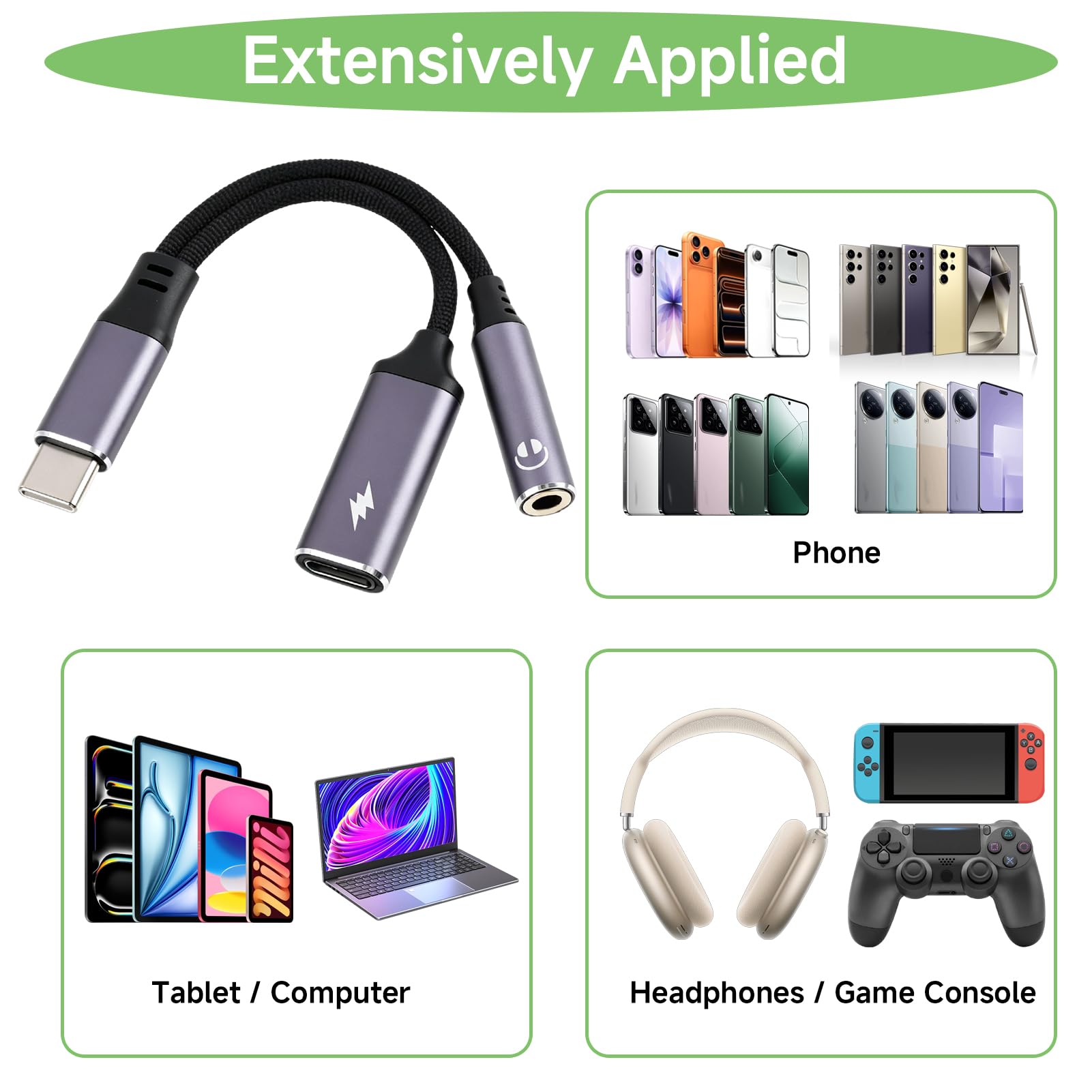USB C auf 3,5mm Klinke Adapter, 2 in 1 USB C Adapter mit Laden 60W PD Schnellladung Audio Splitter Kopfhörer mit DAC Chip kompatibel mit Samsung Huawei Xiaomi Pixel iPhone 15 für Musik Anrufe