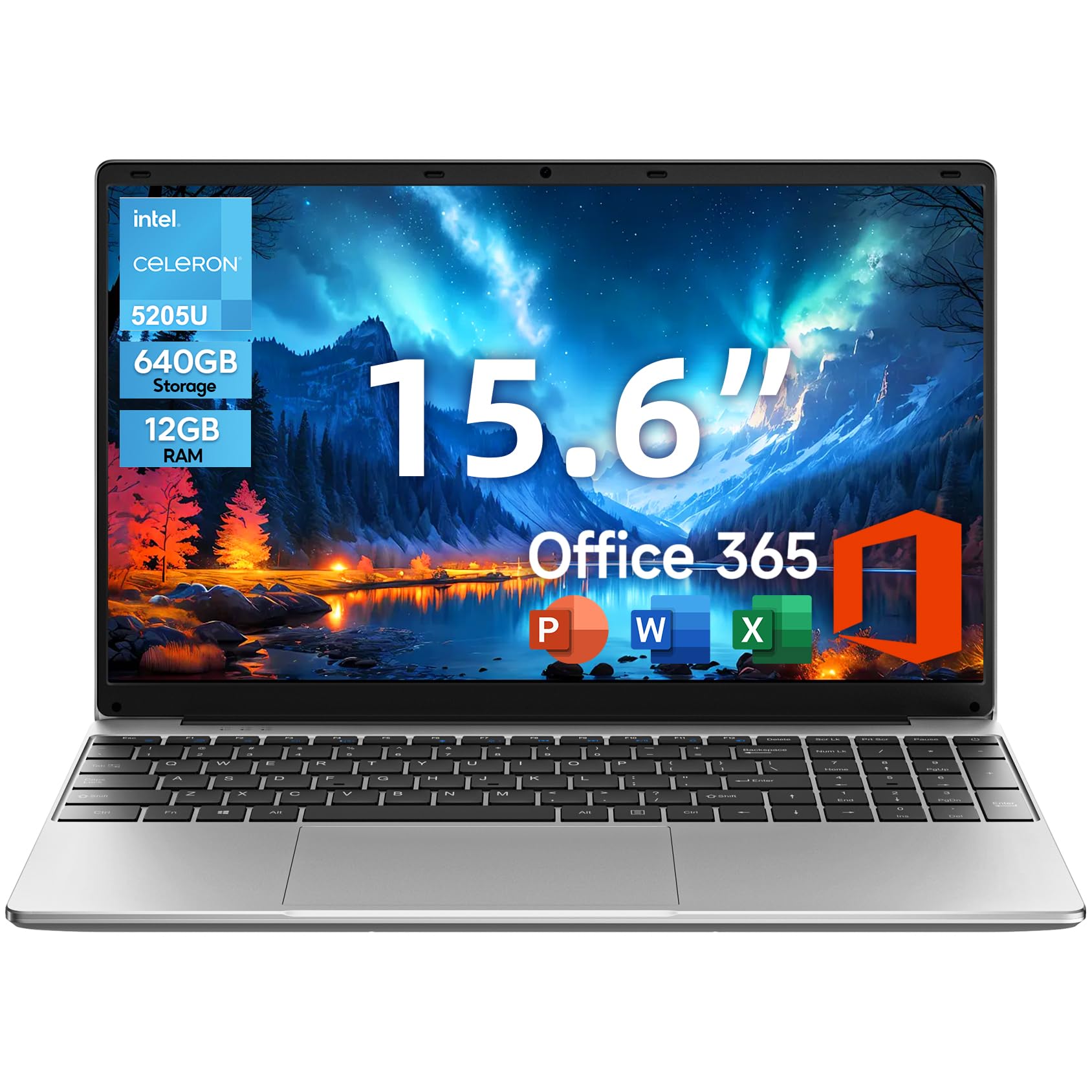 jumper Laptop, 12GB RAM 640GB ROM, Office 365-1 Year 5205U Processor, 15.6 Inch Computer, FHD IPS Screen, 38Wh Battery, 2 Stereo Speakers, Numeric Keyboard, HDMI, WIFI5, Type-C.