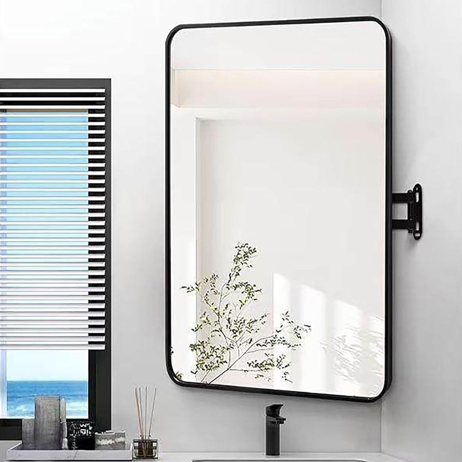 Specchio Angolare Bagno Estensibile 50x70 Specchio Parete Rettangolare Con Braccio Articolato Girevole 360 Gradi Cornice Alluminio Specchio Trucco Regolabile Appeso(Black,50x70cm/20x28in)