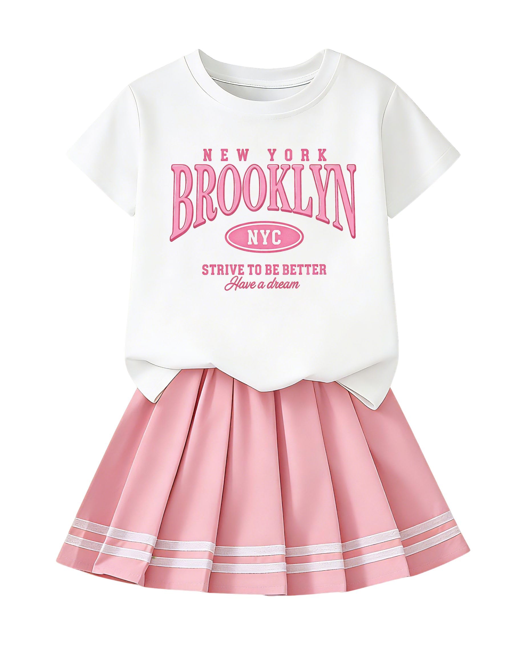Betusline Girls Skirt Set, Printed T-Shirt &amp; Pleated Skirt, 4-14Y