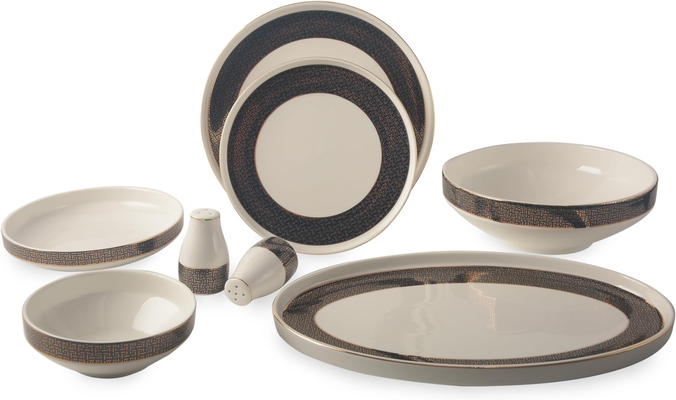 – 29-Piece Premium Porcelain Dinner Set – Crack-Resistant Plates, Bowls, Oval Plates, Salad Bowl, and Salt & Pepper Shaker, Complete Service for 6 (Design - 23)