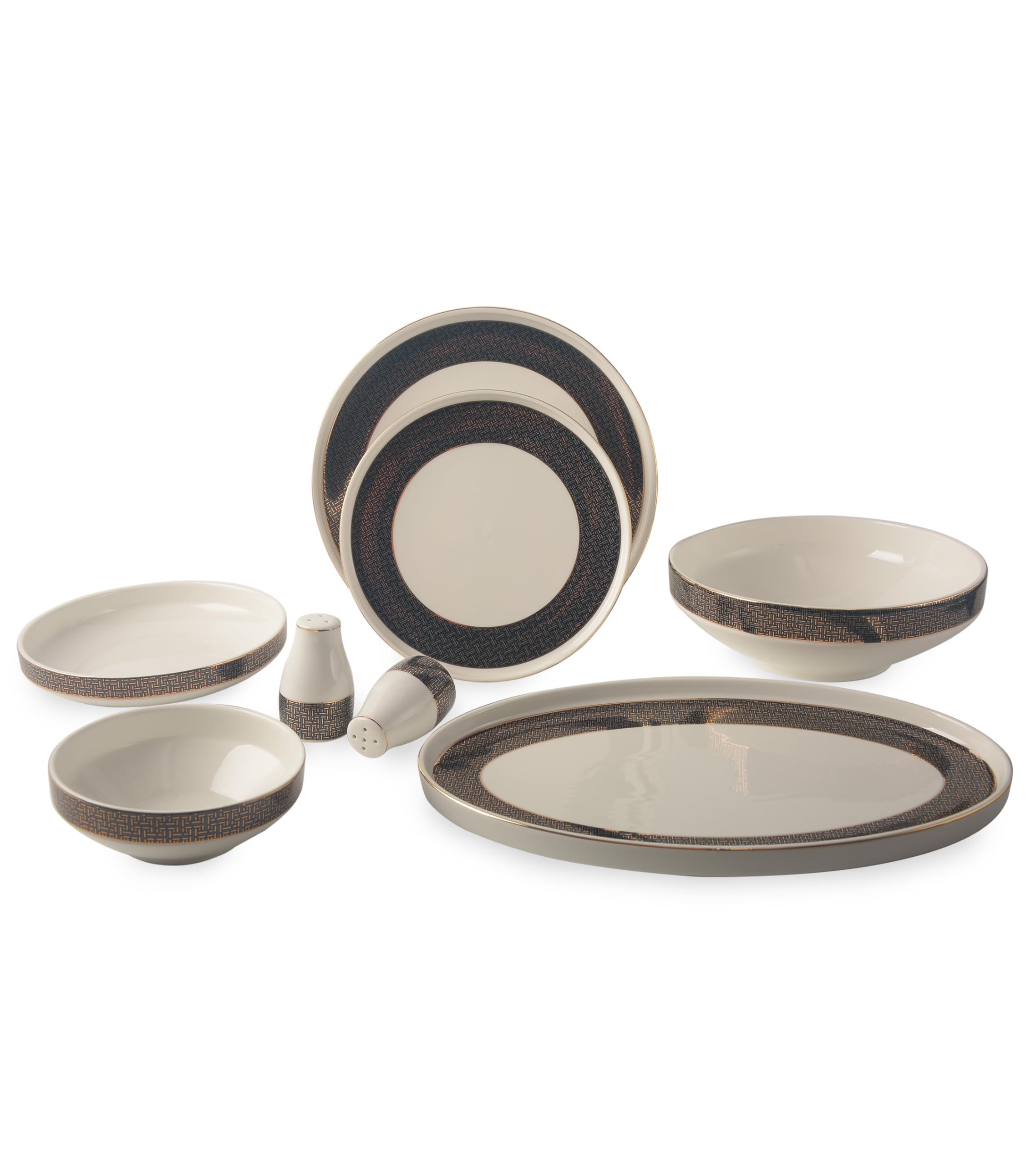 – 29-Piece Premium Porcelain Dinner Set – Crack-Resistant Plates, Bowls, Oval Plates, Salad Bowl, and Salt & Pepper Shaker, Complete Service for 6 (Design - 23)