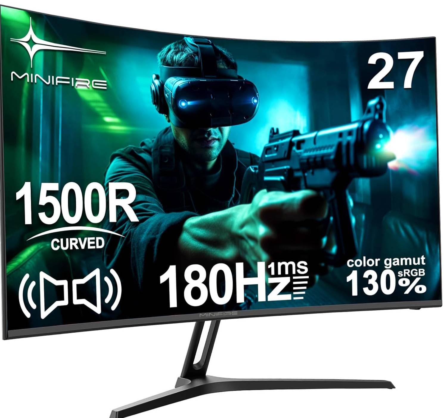 Minifire Monitor curvo da gioco 27 pollici MFG27C1 180Hz 1Ms 130% sRGB Monitor con altoparlante 1920 * 1080 Pannello VA (MFG27C1 con cavo HDMI)