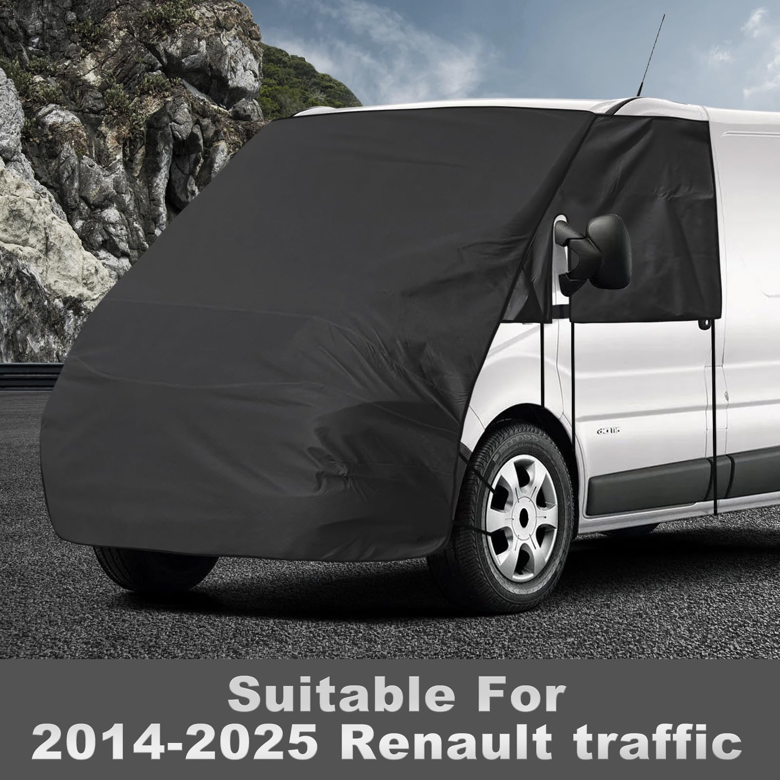 Housse de Pare-Brise Compatible avec Renault Traffic 2014-2025, Bâche de Protection Pare-Brise pour Camping-Car Contre Le Gel et Le Soleil imperméable Housse de Voiture Couvrant Tout Le Capot