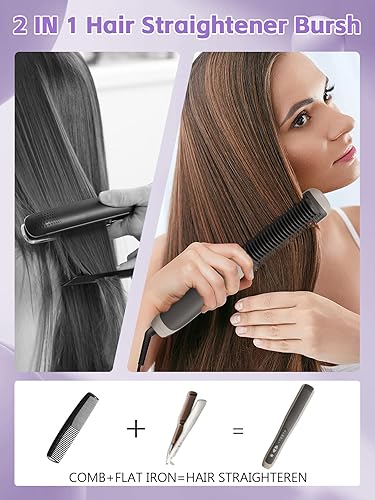 Miniatura 5 de Cepillo alisador de cabello para mujer con caja de regalo de lujo, peine recubierto de cerámica de calentamiento rápido de los años 30, ideal