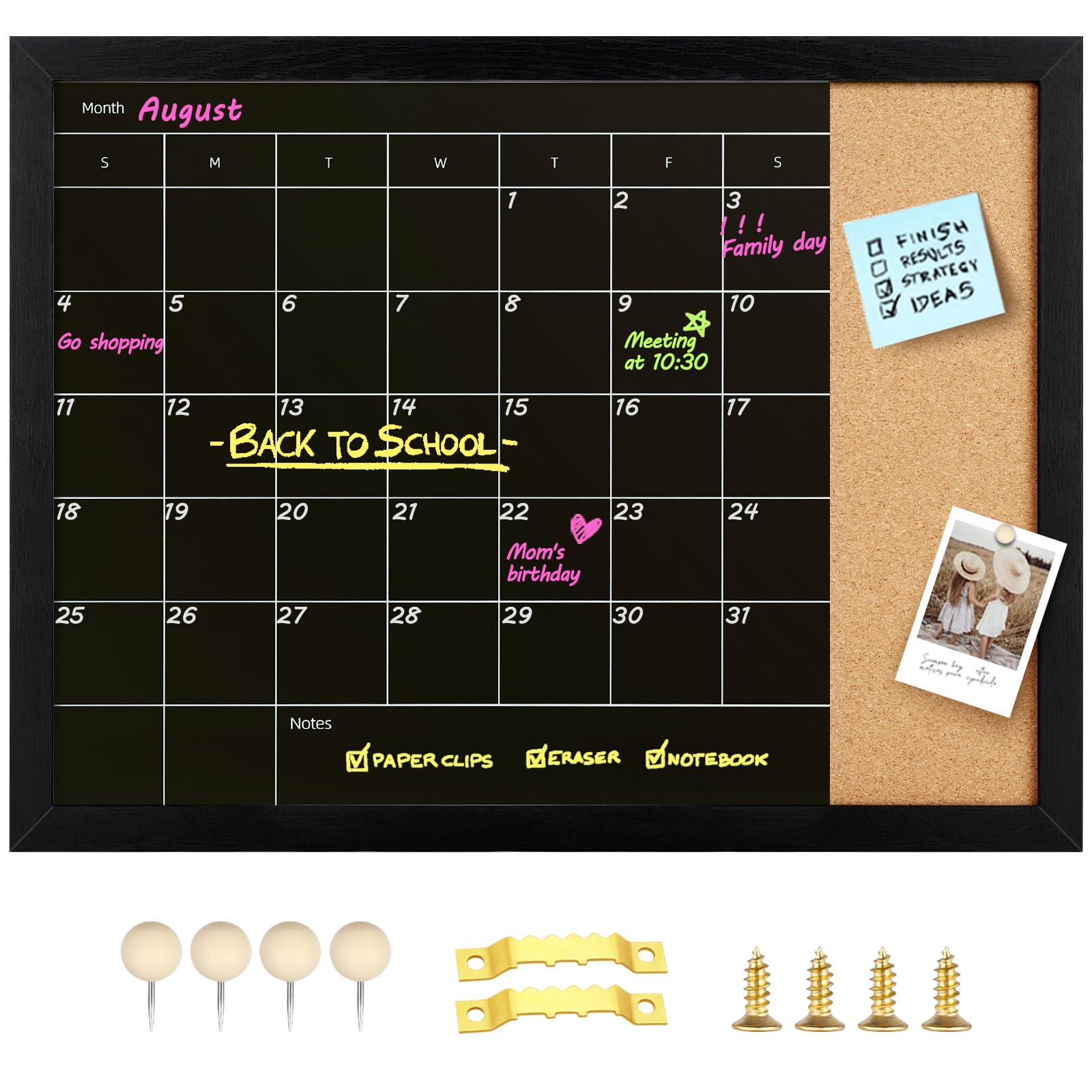 Aitakatta Combination Calendar & Memo Board, Magnetic Surface Monthly Calendar, Wall Mountable, Decorative Black Wood Framed(R-ZHYL-BK,4333)