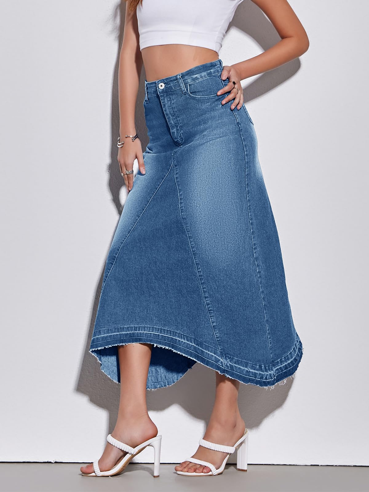 Fisoew Womens Denim Maxi Skirt Doux Femme