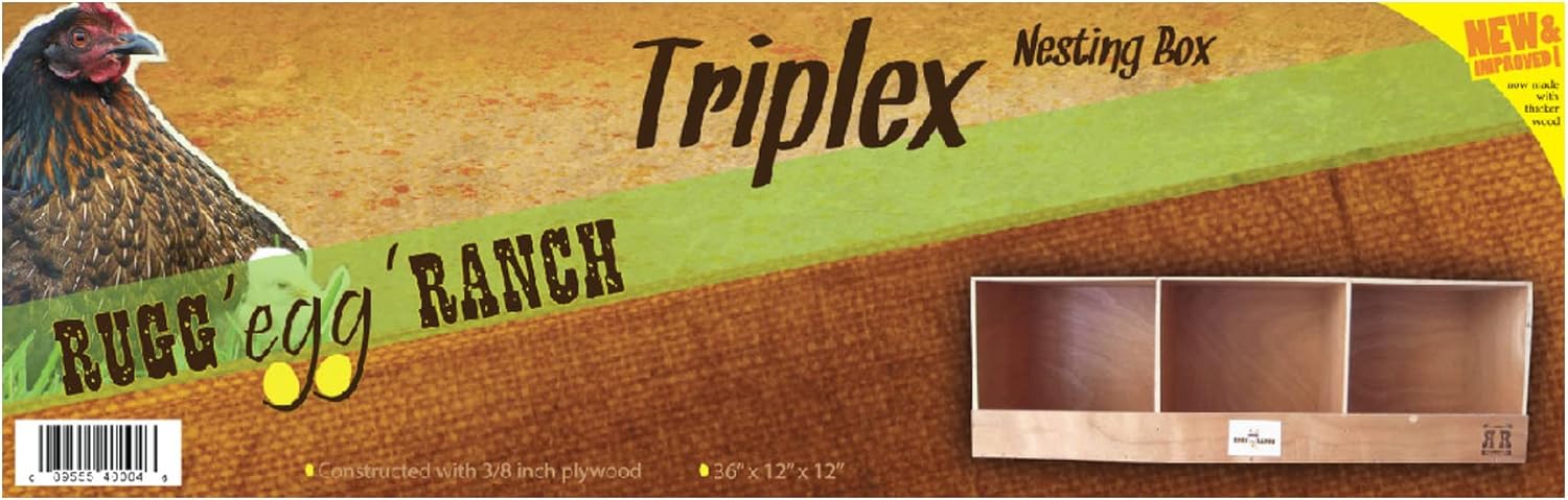 Rugged Ranch TRIPLEX RuggEgg Primitive Barn Wooden Chicken Coop Triple Nesting Egg Boxes for 3 Hens or Chickens, Natural Brown