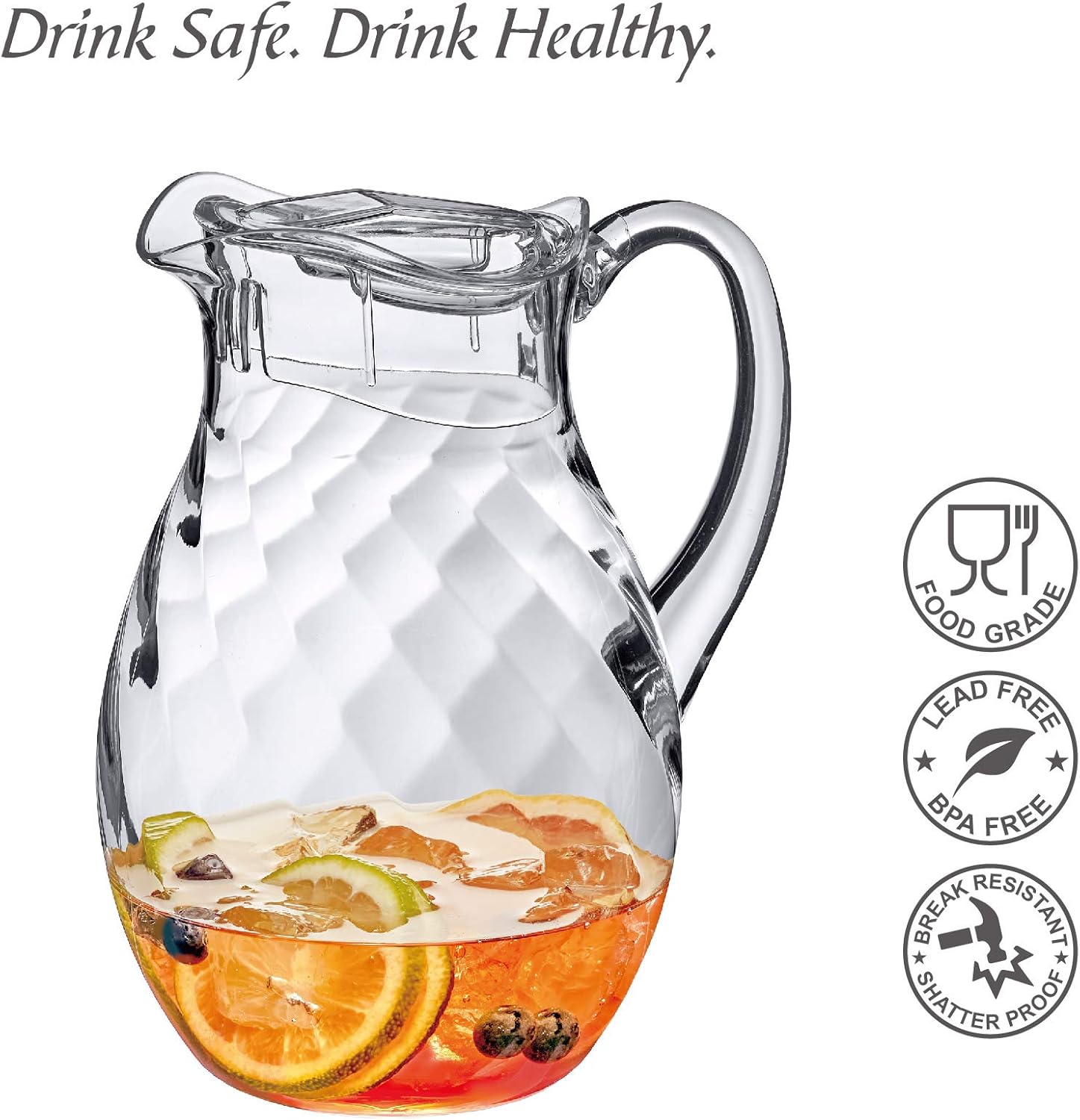 Amazing Abby - Bubbly Whirly - Plastic Pitcher (64 oz, 2 Quart), Clear Water Pitcher with Lid, Fridge Jug, BPA-Free, Shatter-Proof, Great for Iced Tea, Sangria, Lemonade, Juice, Milk, and More - Image 8