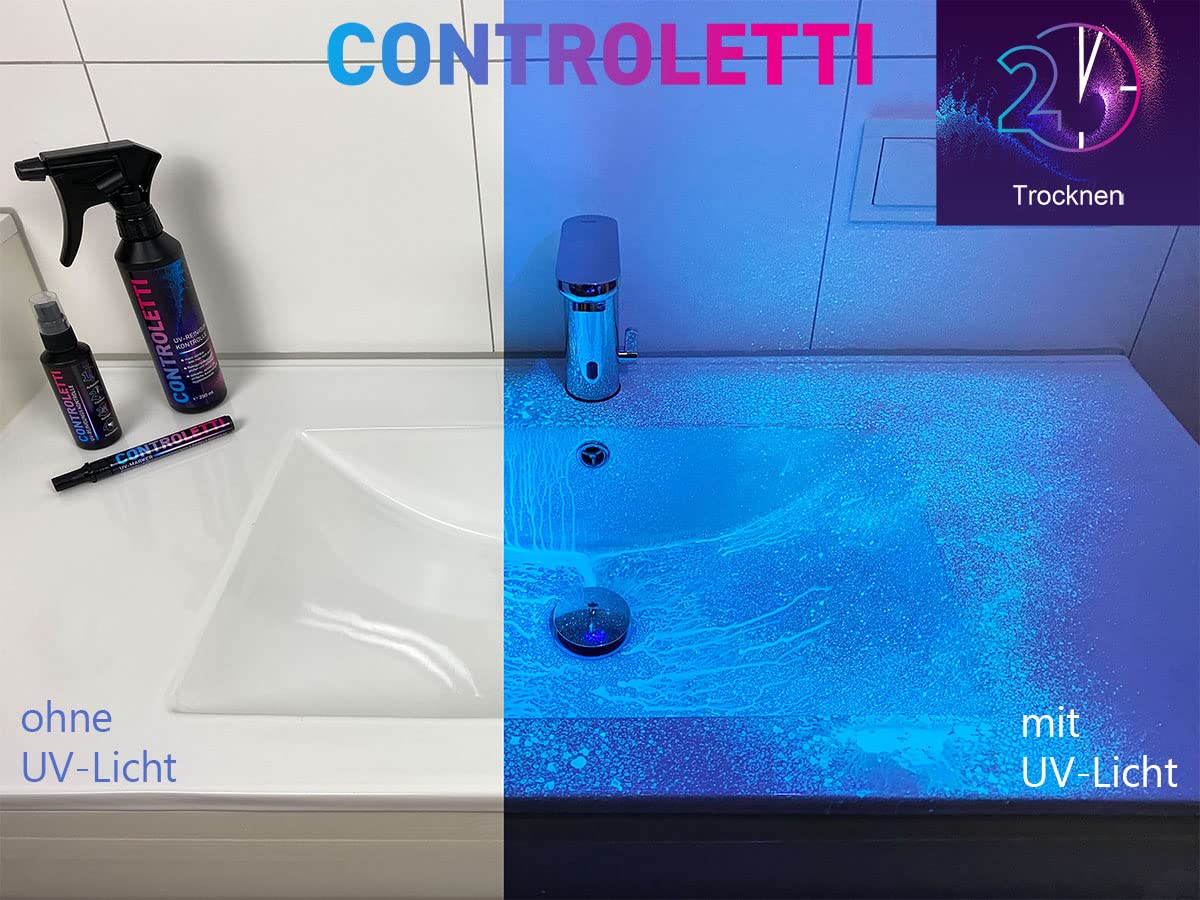 Controletti UV Reinigungskontrolle - Schwarzlicht Hygienetest zur Hygienekontrolle von Flächen (Solo Set)