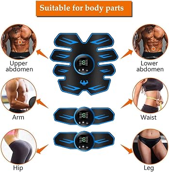 ABS Trainer Muscle Stimulator, EMS Muscle Stimulator fitness electric stimulators, Abdominal Muscle Stimulator for Men and Women, ABS Stimulator for/Waist/Leg/Arm, 8 Modes 19 Intensities