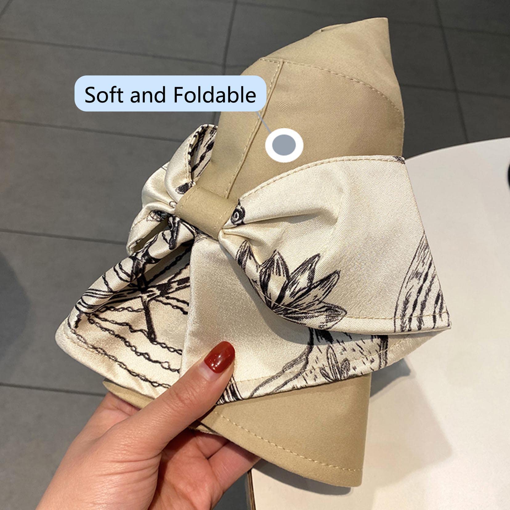 Sun Visors Hut für Frauen Sommer lässiger Weitkremp -Baumwoll -Eimer -Hut mit Bowknot Beach Urlaub Beige-56-58cm