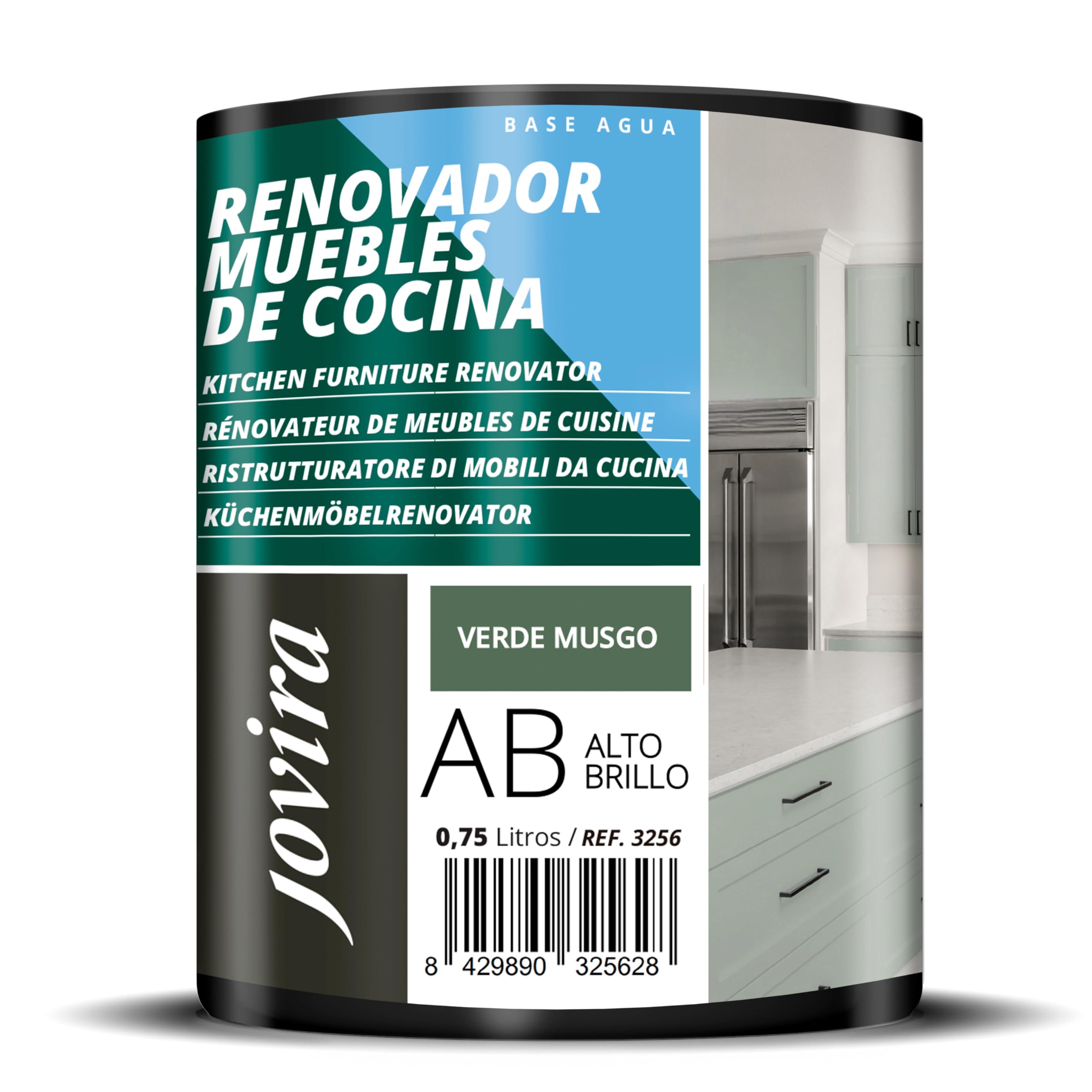 JOVIRA PINTURAS Pintura renovadora para Muebles de Cocina, acabado Alto Brillo al agua. Especial para renovar muebles de cocina, puertas, baños, etc. (750 ml, Verde musgo) T